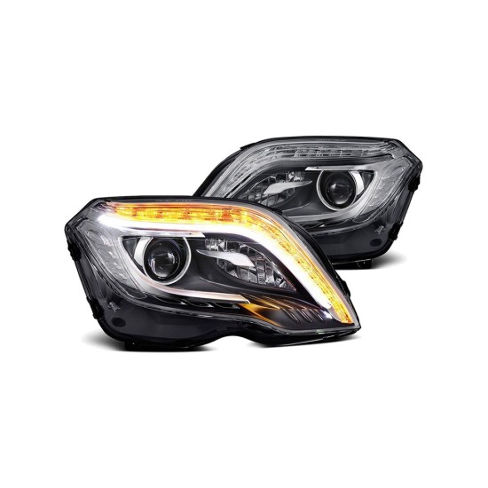 LED DRL Black Projector Headlight+Tool Kit
