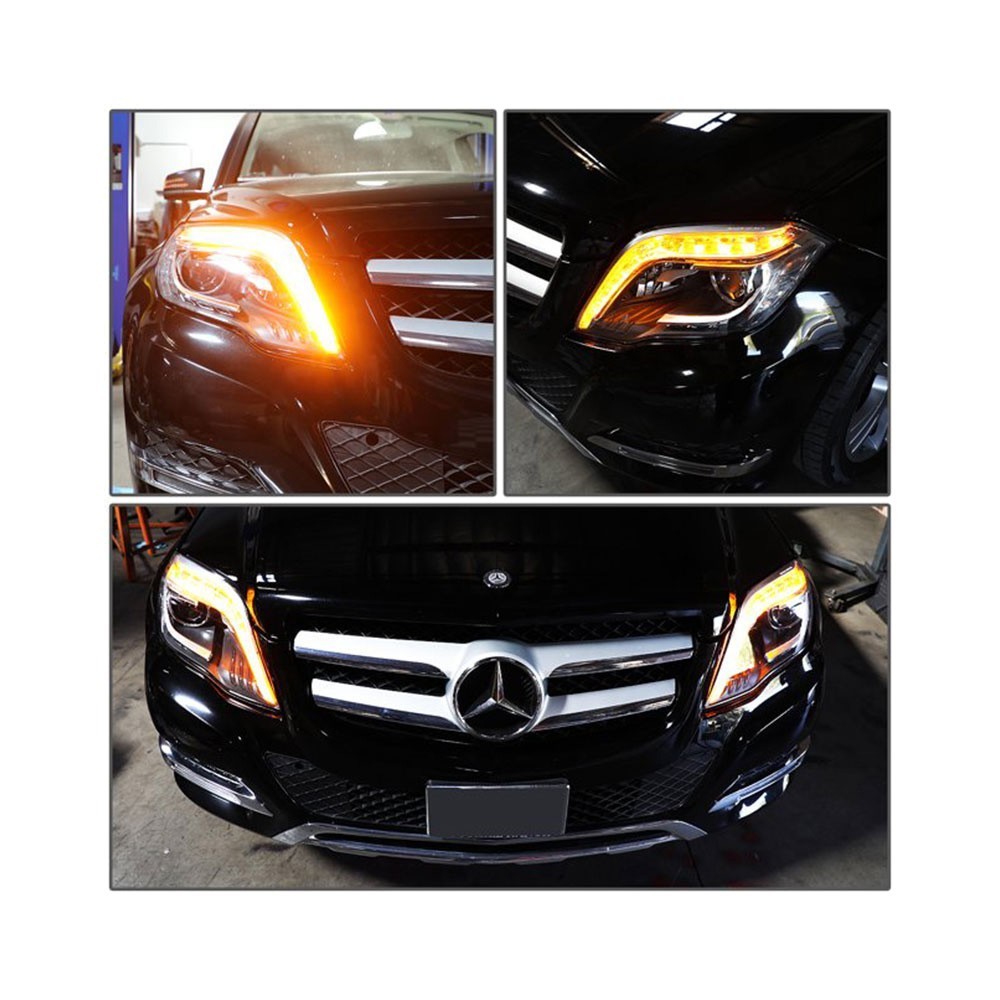 LED DRL Black Projector Headlight+Tool Kit
